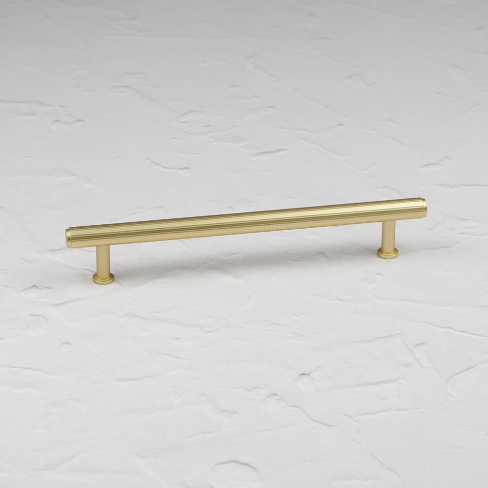 (160mm Handle ) Satin Brass Fluted Knurled T Bar Handles & Knob