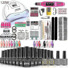 (YH04-2) Nail Gel Kit Professional Nail Set With 120w/54w Uv Nail Lamp And Nail Drill Compatible All Drying Gel Nail Polish Manicure Set