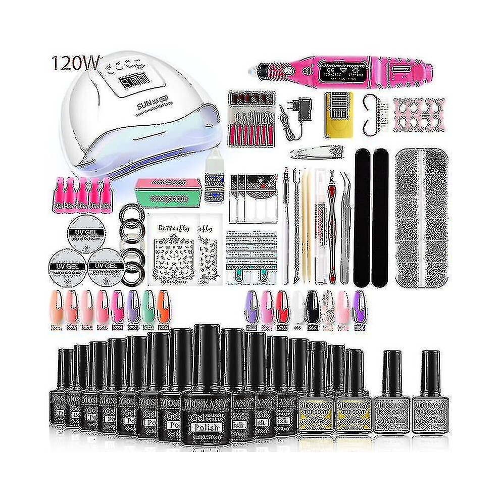 (YH04-2) Nail Gel Kit Professional Nail Set With 120w/54w Uv Nail Lamp And Nail Drill Compatible All Drying Gel Nail Polish Manicure Set