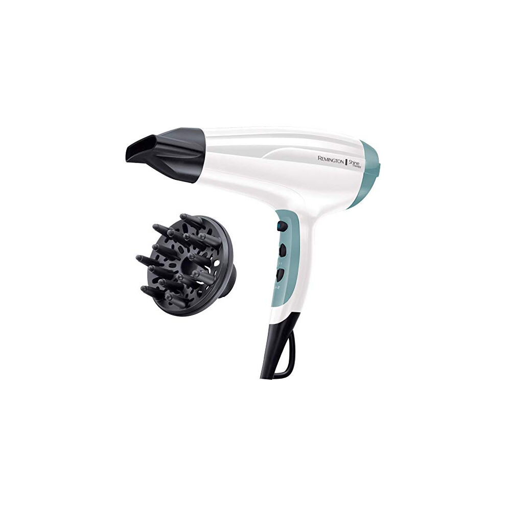 Remington Shine Therapy Hair Dryer with Power Dry and Cool Shot for a Frizz Free Shine, Professional fast drying, Diffuser & Concentrator Attachments