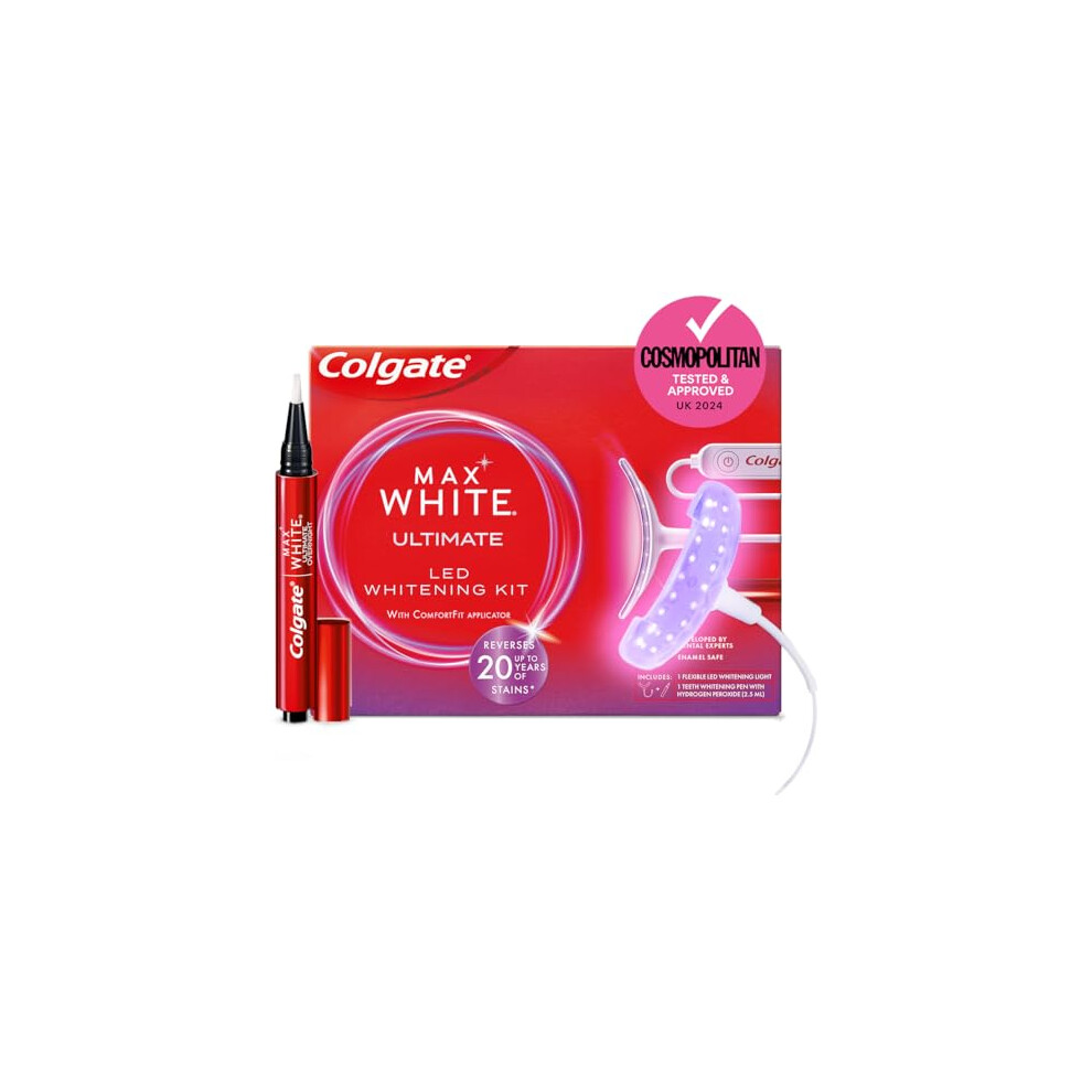 Colgate Max White Ultimate At Home LED Teeth Whitening Kit Enamel Safe Reverses Up To 20 Years Of Stains Whitening Pen & Smartphone Powered