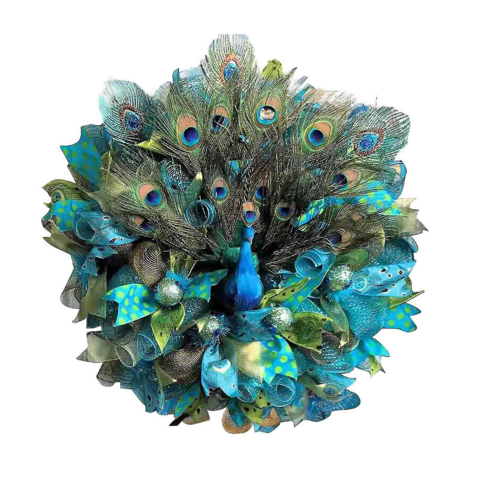Peacock Wreath For Front Door, Unique Peacock Feather Wreath Indoor Outdoor Room Wall Decor Gift