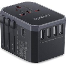 Universal Travel Adapter One International Wall Charger Ac Plug Adaptor With 5.6a Smart Power And 3.0a Usb Type-c For Usa Eu Uk Aus ( Grey )