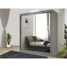 (100 cm, Grey) LushBird Modern Sliding Wardrobe with LED Light Space-Saving Bedroom Closet ,Multiple Sizes with Shelves & Hanging Rails 2 or 3 Sliding Doors