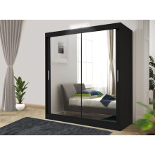 (150 cm, Black ) LushBird Modern Sliding Wardrobe with LED Light Space-Saving Bedroom Closet ,Multiple Sizes with Shelves & Hanging Rails 2 or 3 Sliding Doors