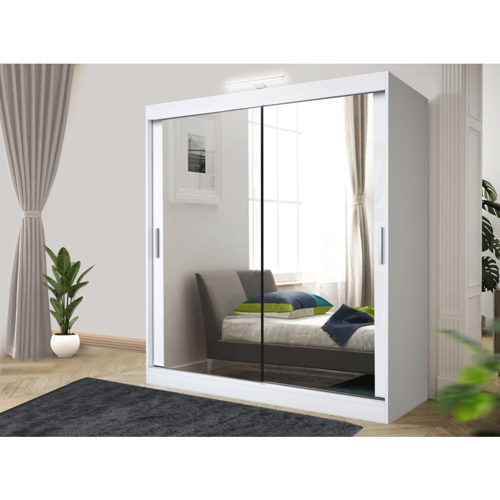 (203 cm, White) Stylish Bedroom Sliding Wardrobe - Ample Storage Space and Sleek Design- With LED light