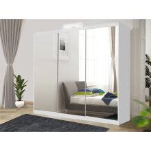 (250 cm, White) LushBird Modern Sliding Wardrobe with LED Light Space-Saving Bedroom Closet ,Multiple Sizes with Shelves & Hanging Rails 2 or 3 Sliding Doors