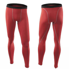 (Red, L) Men Thermal Compression Leggings Under Base Layer Gym Long Tight Pants