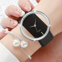 (V1388 Black Silver Faux Pearl Rhinestone Set) 2pcs/set Fashionable Women's Quartz Watch with, Analog Display, and Faux Pearl Bangle