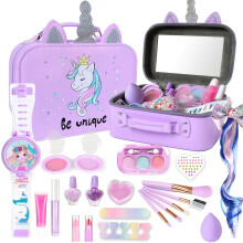 (Purple) Non-Toxic Washable Makeup Kit for Girls with Bag