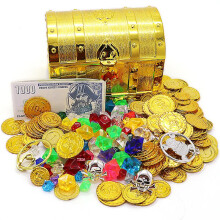 100pcs Pirate Treasure Chest Toy Kit Antique Big Treasure Chest Pirate Box Treasure Jewels Pirate Gold Coins