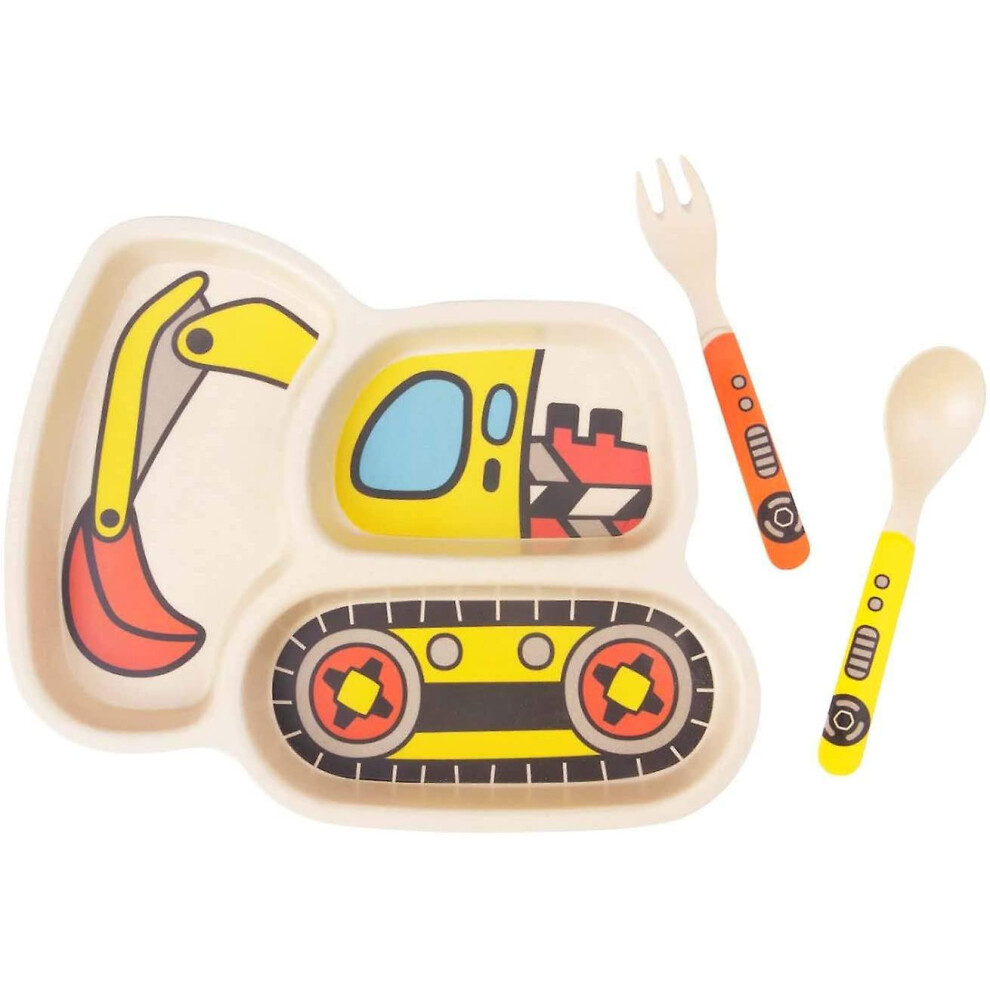Kid Plate Set Bamboo Toddler Plates Dinnerware Dinner Dish Set Baby Feeding Spill Proof Divided