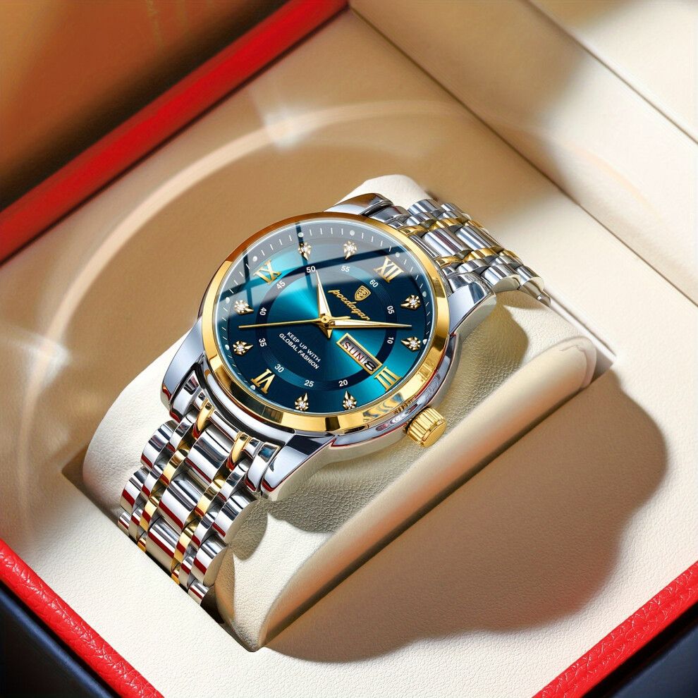 Mdsrjone (T936 Gd Bu S) Poedagar Waterproof Luminous Calendar Stainless Steel Men's Wrist Watch