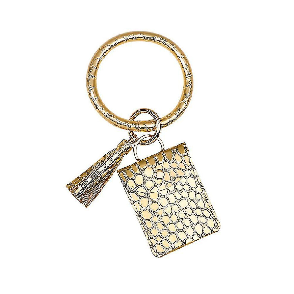 (Gold) Keychain Bracelet Card Holder Card Pocket Pu Leather Purse