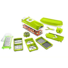 Genius Nicer Dicer Smart (12 Pcs.) In Green - Vegetable Cutter For Cubes, Sticks, Slices, Strips And Quarters - Salad Cutter Mandolin Cucumber Slicer