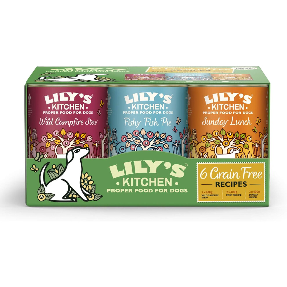 Lily's Kitchen Natural Adult Wet Dog Food Tins Grain-Free Recipe Variety Pack 6 x 400g