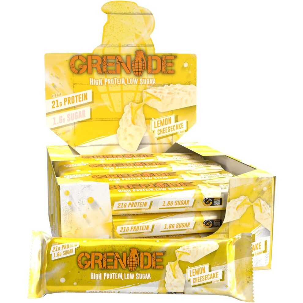 Grenade High Protein, Low Sugar Bar - Lemon Cheesecake, 12 x 60 g