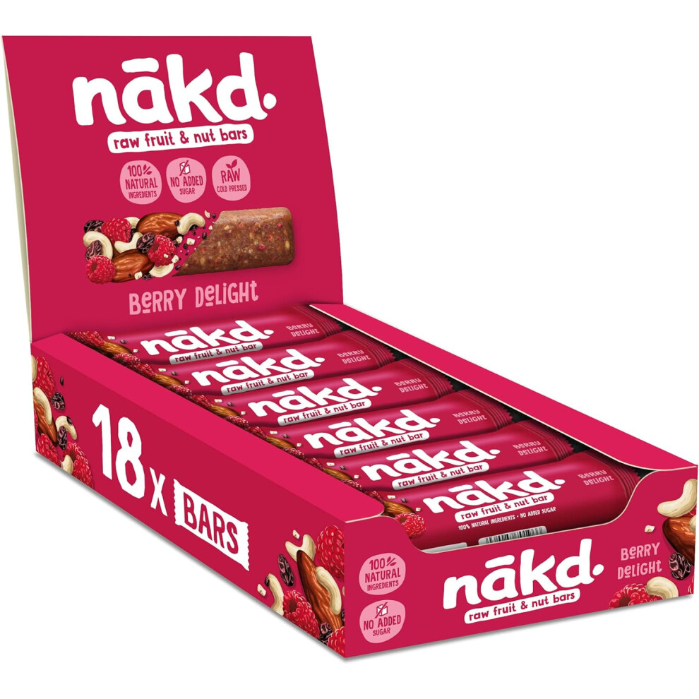 Nakd Berry Delight Natural Fruit & Nut Bars Vegan Healthy Snack Gluten Free 35g X 18 Bars