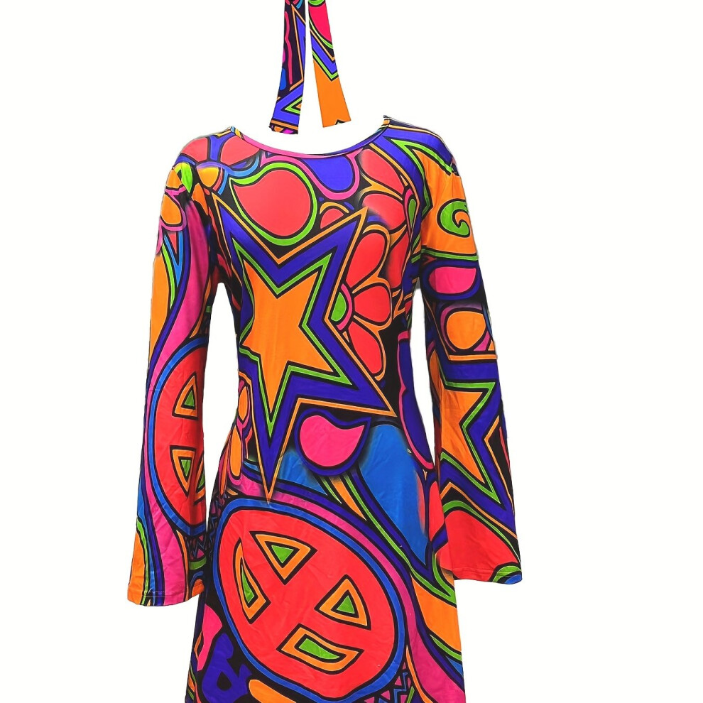 Photos - Fancy Dress ) Women's Hippie Halloween Cosplay Dress - Long Sleeve Carnival Costume with Not,Specified(Mixed Color 6, XL(16)