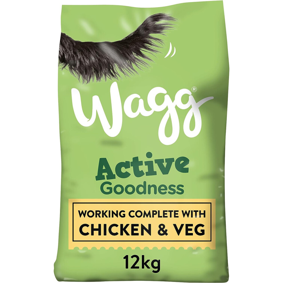 Wagg Active Goodness Complete Dry Adult Dog Food Chicken & Veg 12kg - For All Active Working Dog Breeds