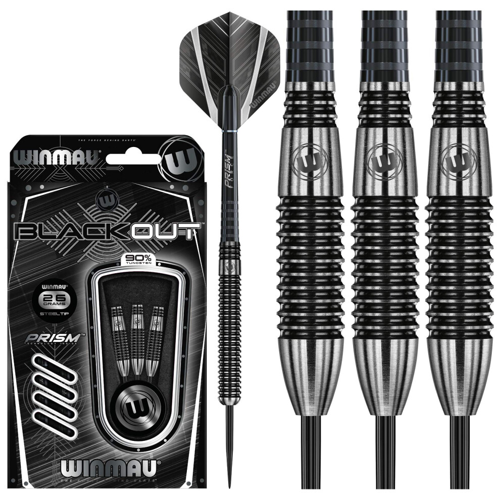 WINMAU Blackout 26 Gram Tungsten Darts Set with Flights and Shafts (Stems)