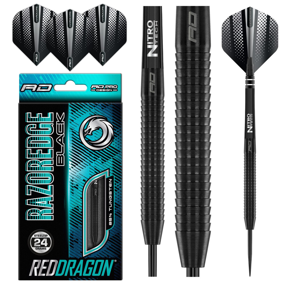 RED DRAGON Razor Edge Black 24 gram darts Tungsten professional steel darts with flights and shafts