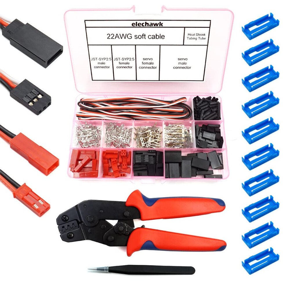 55 Sets Servo Plug Male Female Connector Crimp Pin Cable Kit With Crimping Tool Compatible Jst Syp Futaba For Hitec Spektrum Rc 033985744492