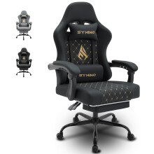 (Black) symino FZ gaming chair racing style, ergonomic with footrest, adjustable backrest and armrests, PU leather office chair, load capacity 200 kg