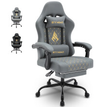 (Grey) symino FZ gaming chair racing style, ergonomic with footrest, adjustable backrest and armrests, PU leather office chair, load capacity 200 kg
