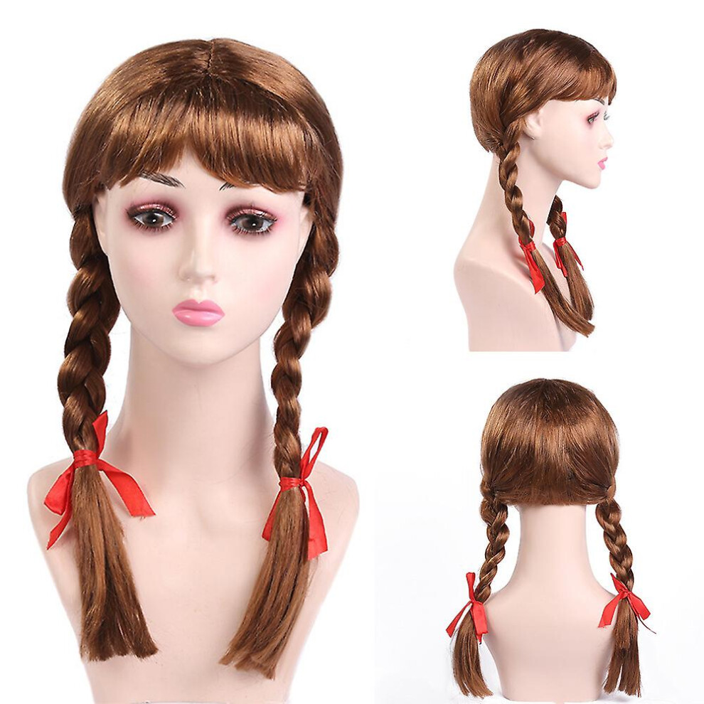 Halloween Party Props Women Annabelle Wig Cosplay Fancy Dress Costume Accessory Doll Ponytails Bow Wigs