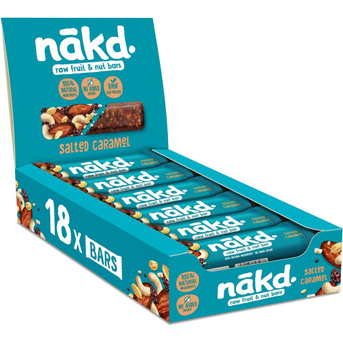 Nakd Salted Caramel Natural Fruit & Nut Bars Vegan Healthy Snack Gluten Free 35g (Pack of 18)