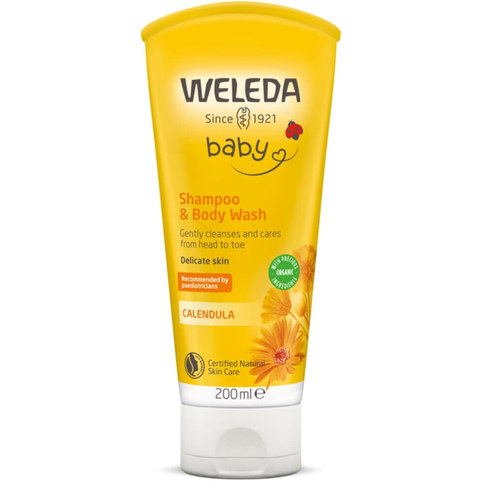 Weleda Baby Shampoo Wash w. Calendula Sensitive Kids Shampoo Baby Bath Wash Baby Face Wash baby Shower Cream in One by Weleda Baby Skincare 200ml