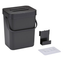 (Black) 3L Wall Mounted Hanging Recycling Waste Bin Kitchen Cabinet Door w/ Handle & Lid