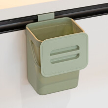 (Green) 3L Wall Mounted Hanging Recycling Waste Bin Kitchen Cabinet Door w/ Handle & Lid