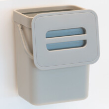 (Grey) 3L Wall Mounted Hanging Recycling Waste Bin Kitchen Cabinet Door w/ Handle & Lid