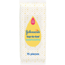 Johnson's Baby Top-To-Toe Washcloths 15 Pieces - Pre-Moistened Washcloths for Sensitive Skin