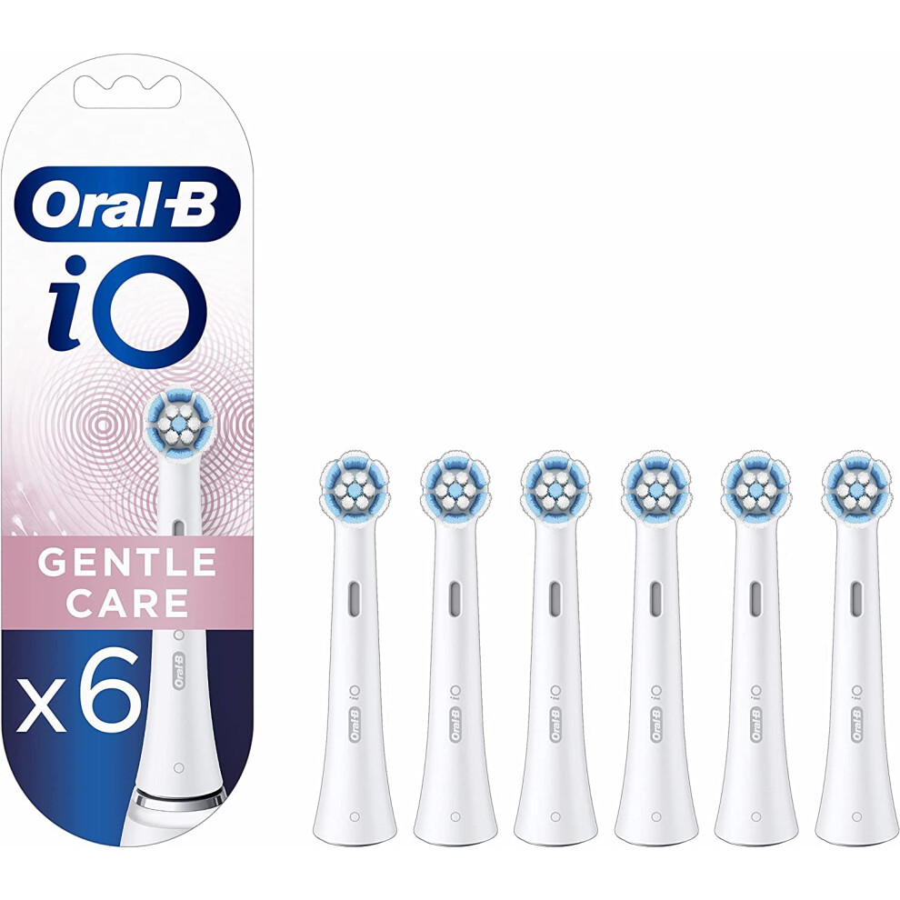 Oral-B White Io Gentle Care Electric Toothbrush Head, Twisted & Angled Bristles For Deeper Plaque Removal, Pack Of 6 Toothbrush Heads,