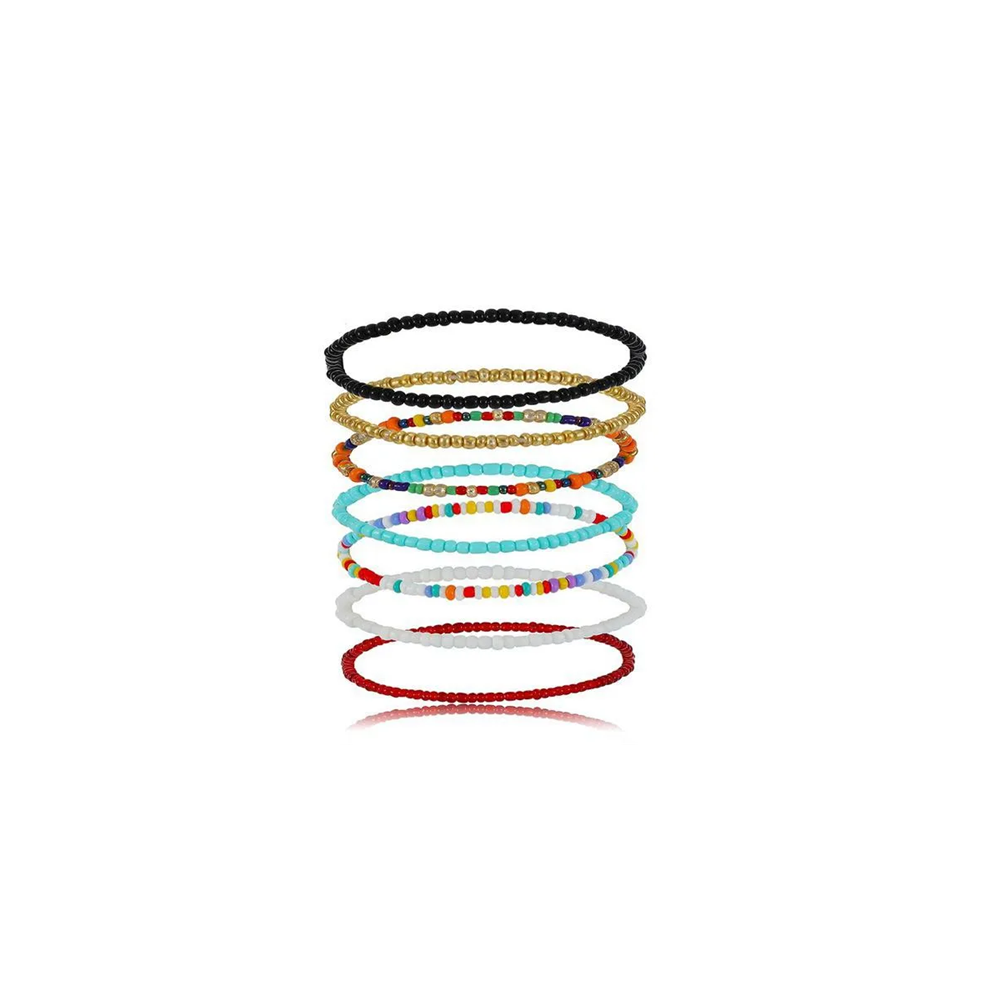 7Pcs/Set Multilayer Boho Colorful Beaded Anklet Bracelet Gifts