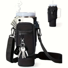 (Black) Water Bottle Carrier Bag With Phone Pocket, Suitable For Tumbler With Handle For Stanley 40oz