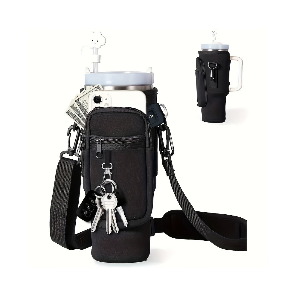 (Black) Water Bottle Carrier Bag With Phone Pocket, Suitable For Tumbler With Handle For Stanley 40oz