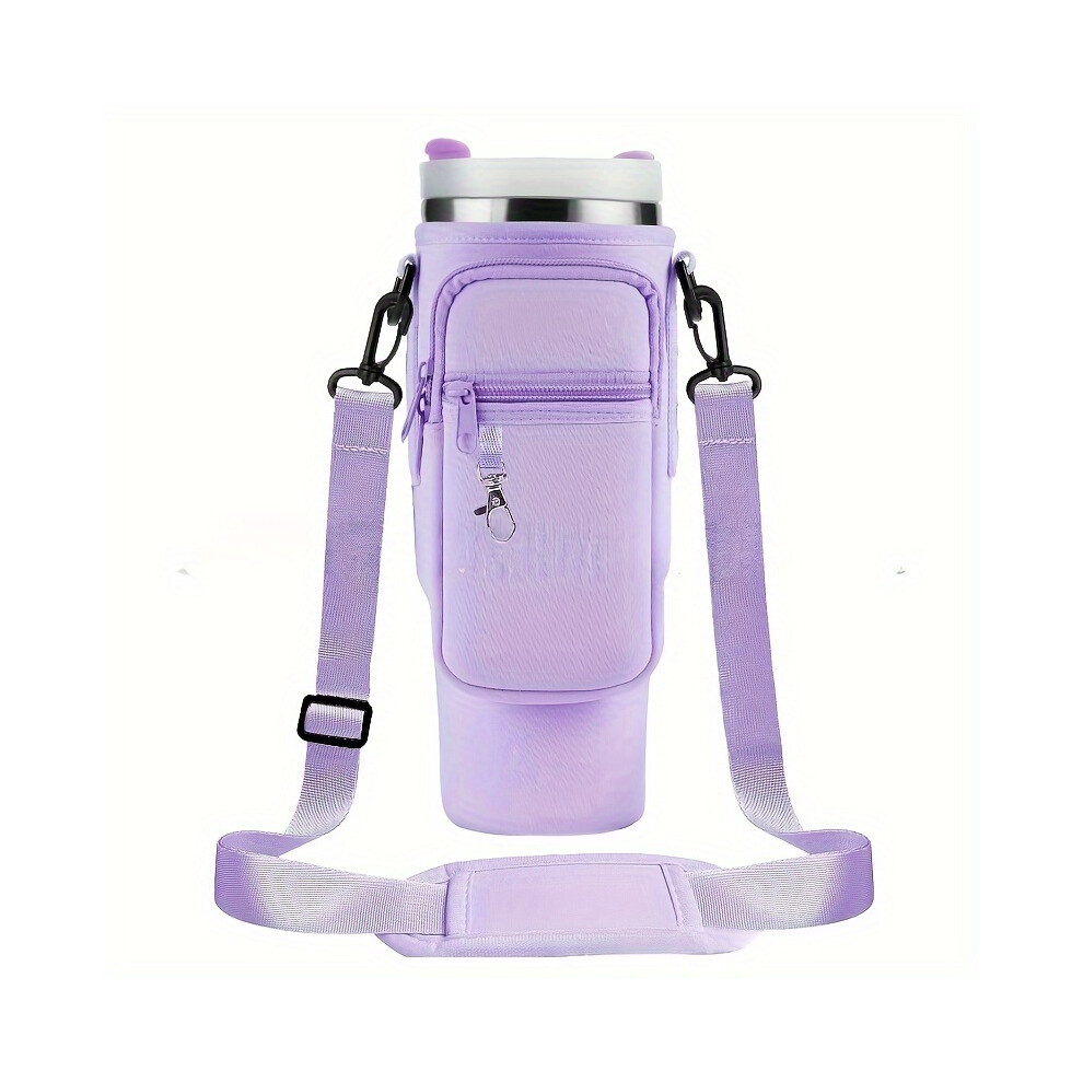 (Purple) Water Bottle Carrier Bag With Phone Pocket, Suitable For Tumbler With Handle For Stanley 40oz