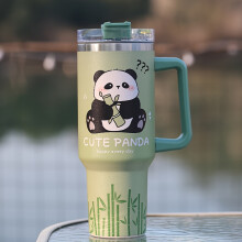 (Panda Green) Stainless Steel Insulated Tumbler With Handle,Portable Vacuum Insulated Water Cup