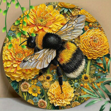(8x8inches(20x20cm)) 8x8inch Round Aluminum Sign Metal Sign Funny Garden Bees Print Decor