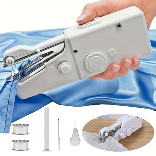 (WHITE) Portable Handheld Sewing Machine - Quick Stitch Tool for Fabric, Clothing