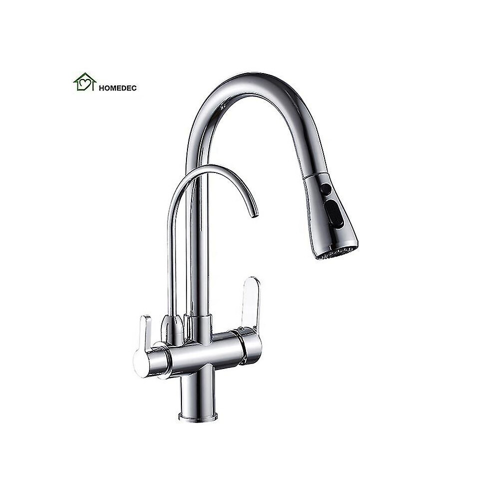 (Chrome) 3 Way Modern Matt Black Chrome Drinking Brass Mixer Tap Filter Black Pull Out Kitchen Sink Faucets