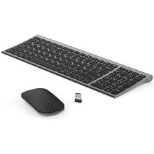 Wiederaufladbare kabellose Tastatur & Maus – ultradünn, kompakt, Aluminium-Design, 2,4G USB-Dongle, stille Maus, Nummernblock
