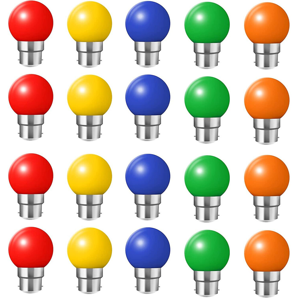 20 Pack B22 Bayonet Coloured Led Light Bulbs 1w G45 Light Bulbs Led Coloured Golf Ball Bulb Night Light Bulb (orange Red Green Blue Yellow )
