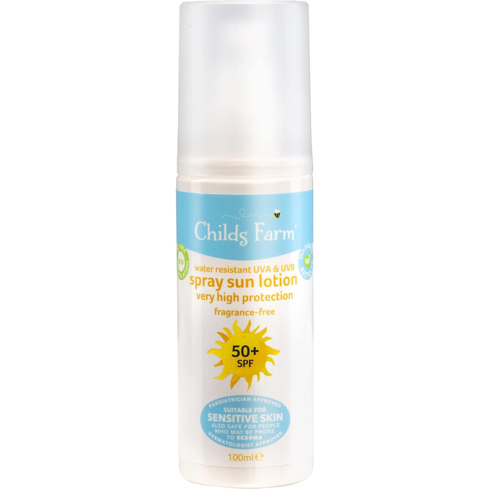 Childs Farm Baby Sun Lotion Spray Spf 50Plus Water Resistant Uva And Uvb Very High Protection Suitable For Dry Sensitive And Eczema-Prone Skin 100Ml