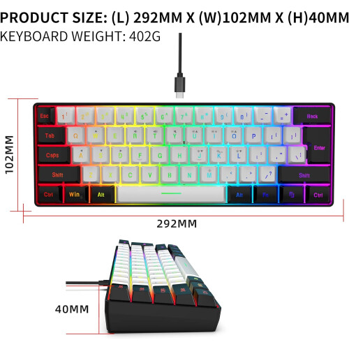 60% Wired Gaming Keyboard, RGB Backlit,Ultra-Compact Mini Keyboard 2