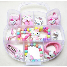 15pcs Set Hello Kitty Pink Kt Cat Children Girls Necklace Bracelet Set Hair Accessories Cute Baby Jewelry Holiday Gift With Box